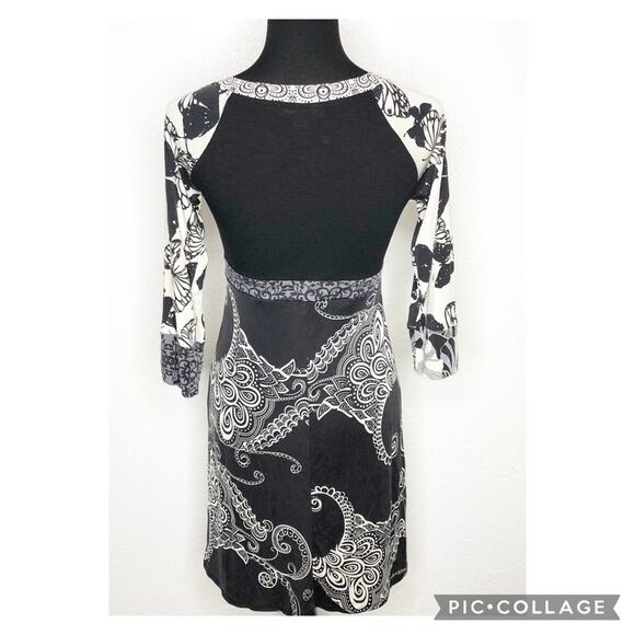 Hale Bob black cream gray mixed floral butterfly print silk dress size Small - Picture 12 of 12